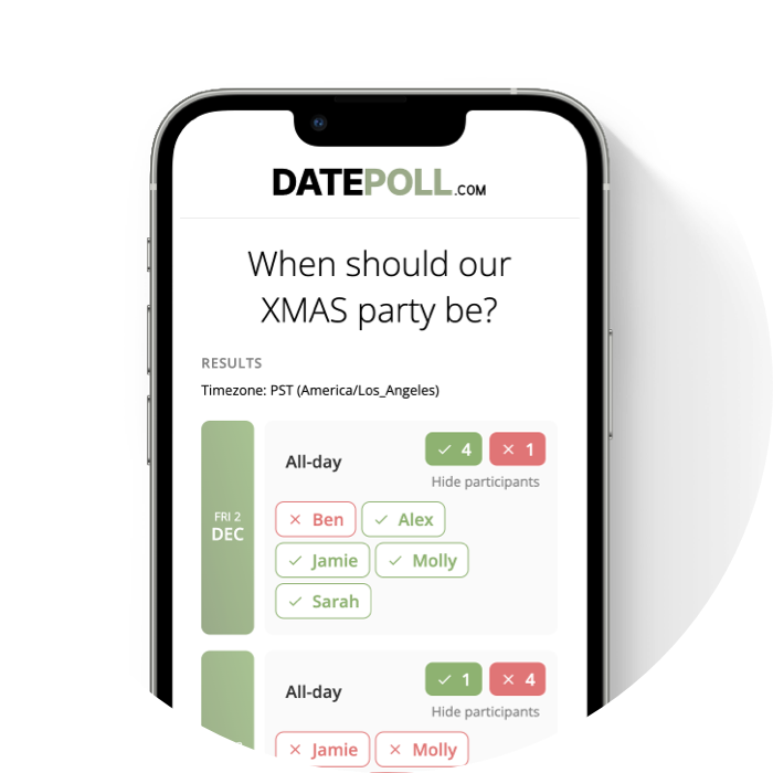 Screenshot showing DatePoll poll results screen